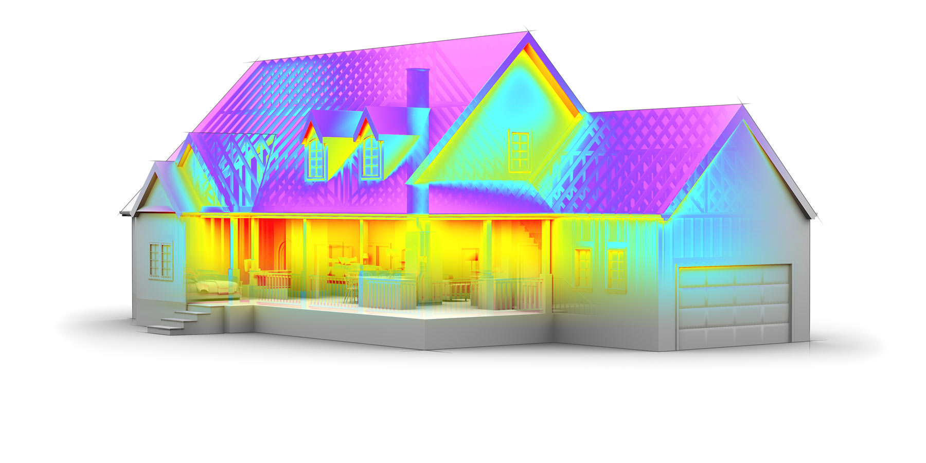 A house with a heat map of the roof.