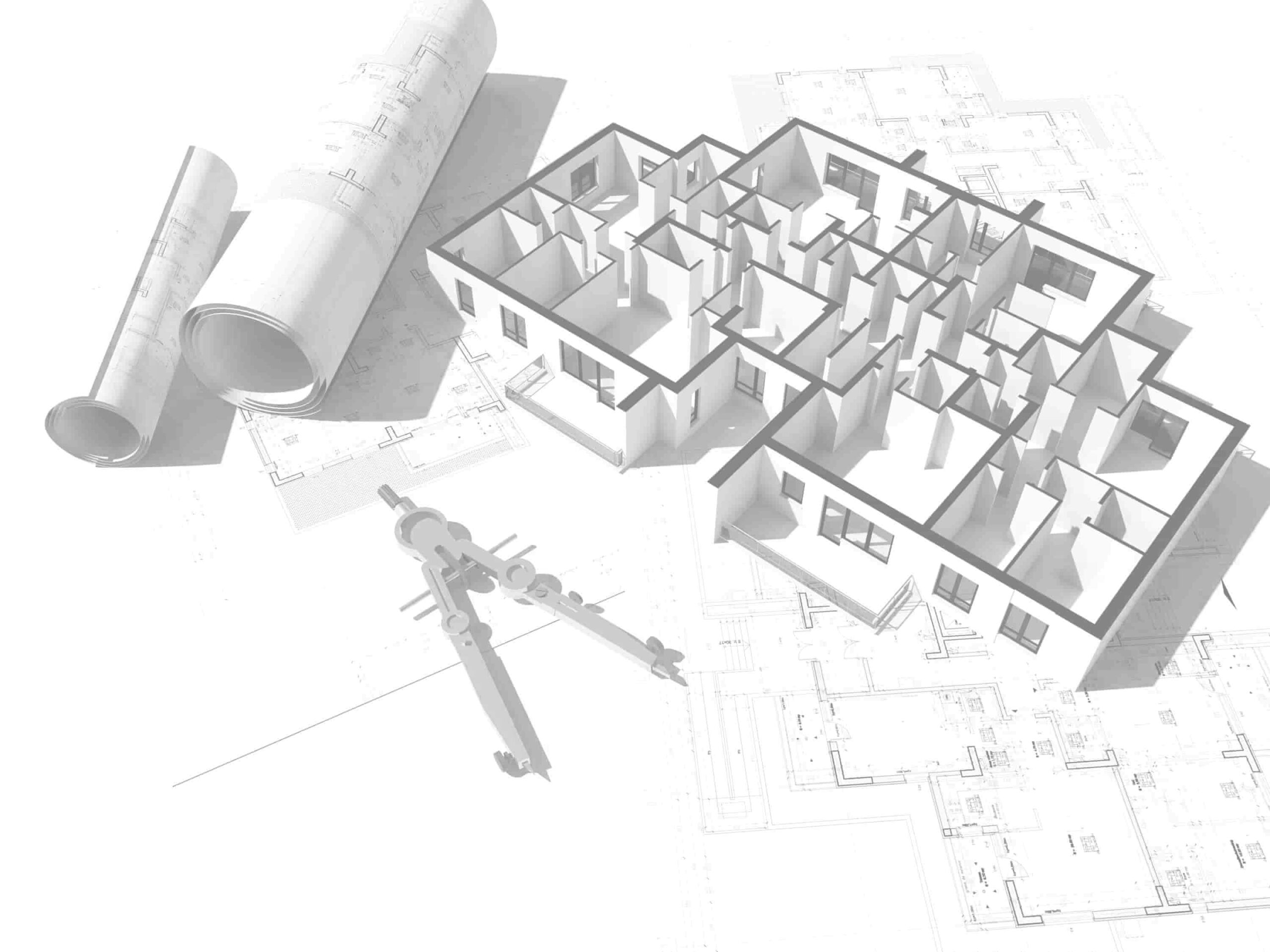 A drawing of an apartment building with plans